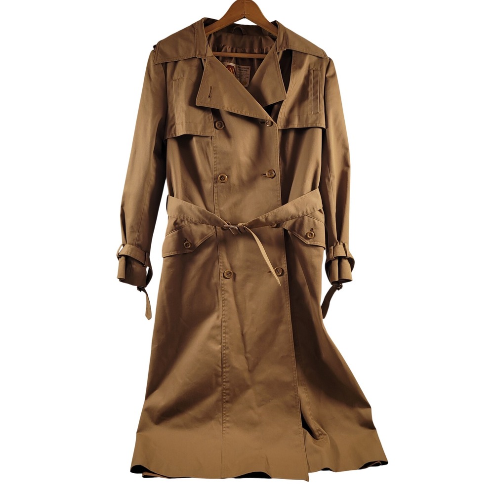 Vintage Trench Coat Women 11/12 Tan Excellent Double Breasted Belted 0574